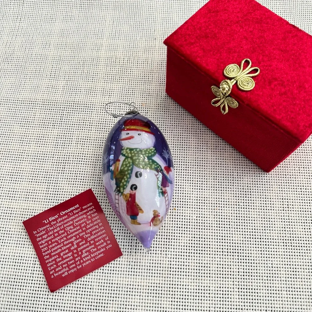 Li Bien SNOWMAN Teardrop Christmas Ornament Hand Painted Blown Glass‎